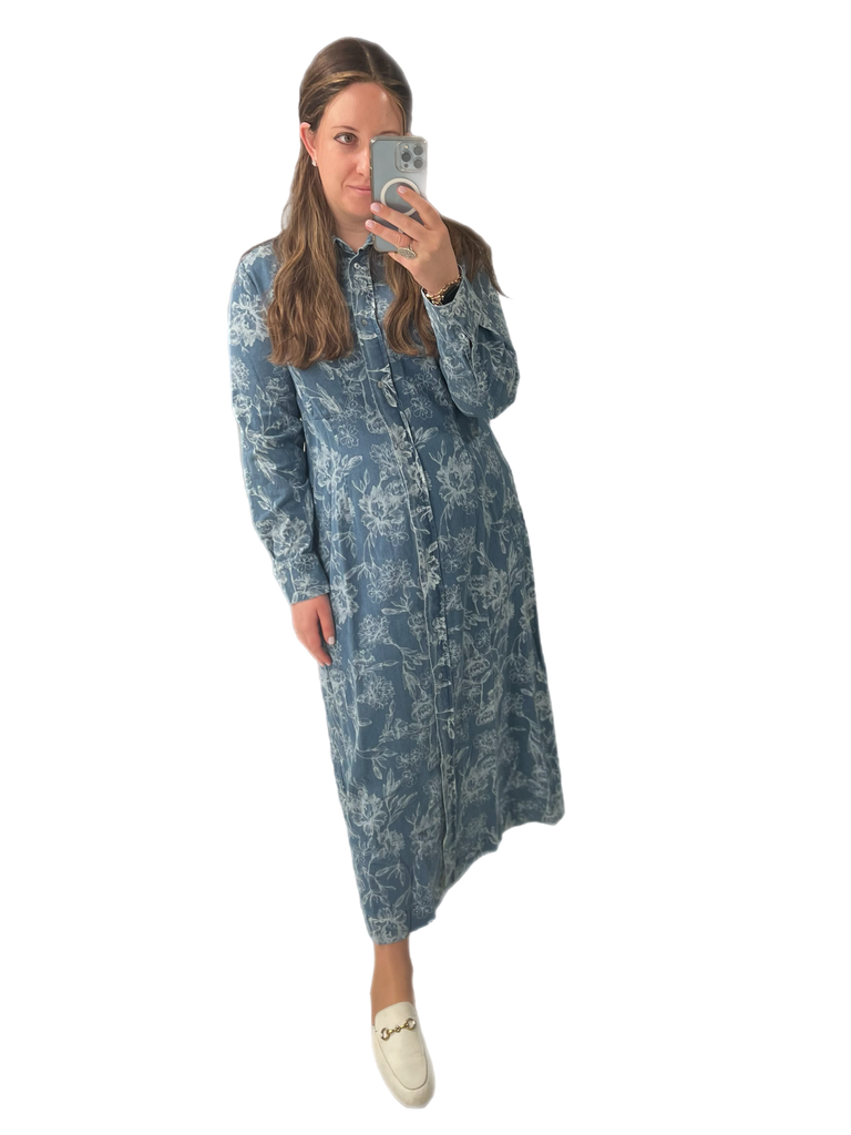 Denim Floral Shirt Dress