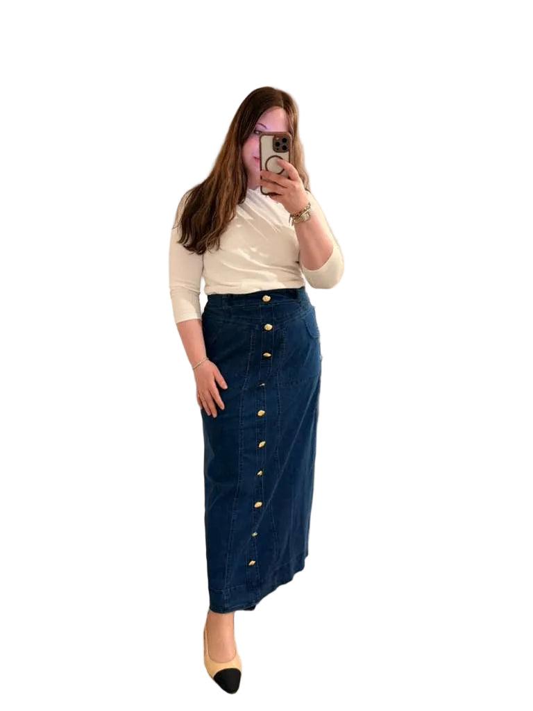 Gold Button Denim Skirt