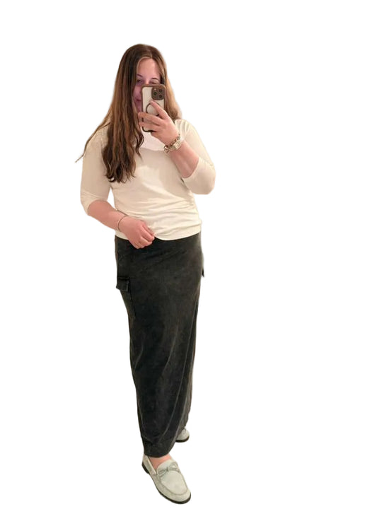 Acid Wash Cargo Maxi Skirt