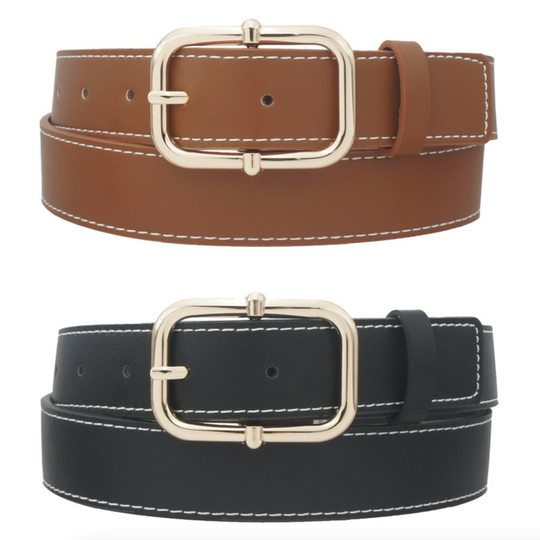 Knob Bar Accent Rectangle Buckle Belt
