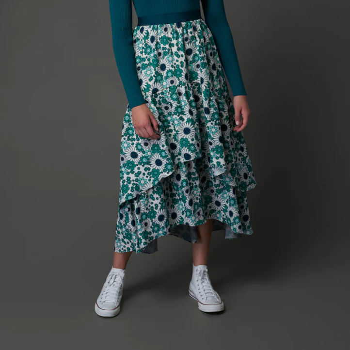 Zaikamoya | Layered Skirt in Green Flower