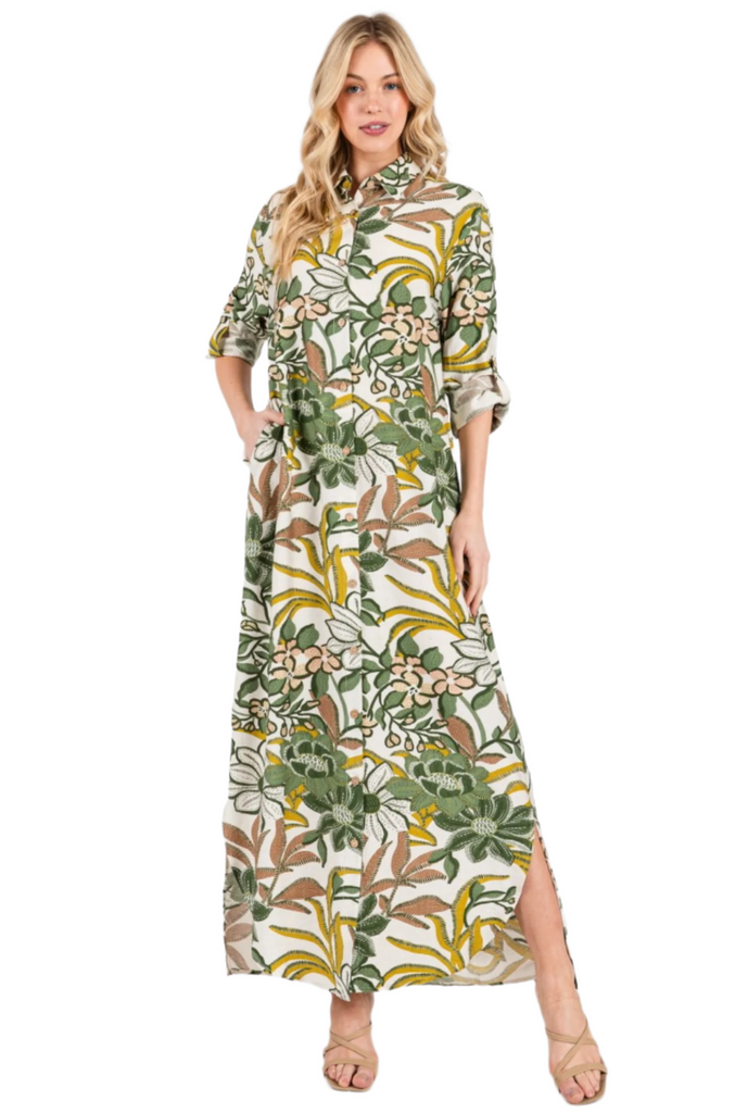 Rolled Sleeve Floral Maxi