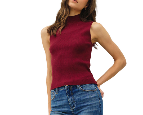 Ribbed Layering Sleeveless Mock Neck
