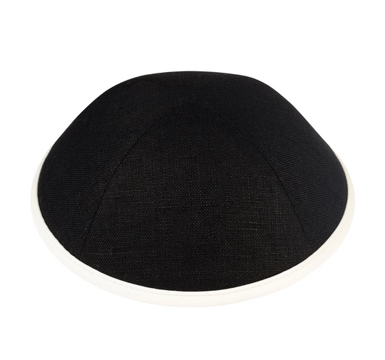 IKIPPAH | BLACK LINEN W/ LEATHER RIM YARMULKE