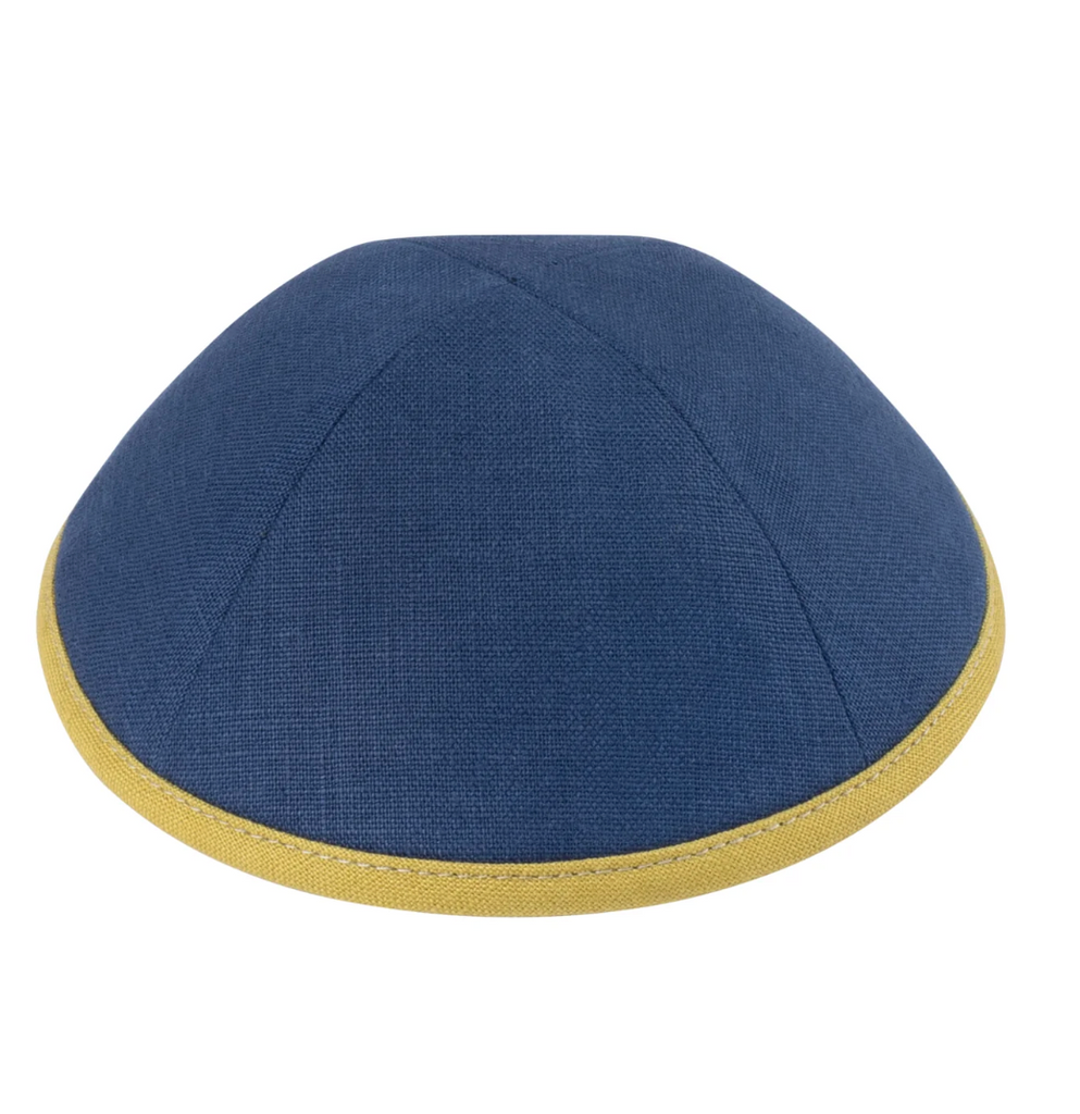 IKIPPAH | NAVY LINEN W/ MUSTARD RIM YARMULKE