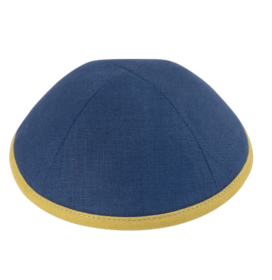 IKIPPAH | NAVY LINEN W/ MUSTARD RIM YARMULKE