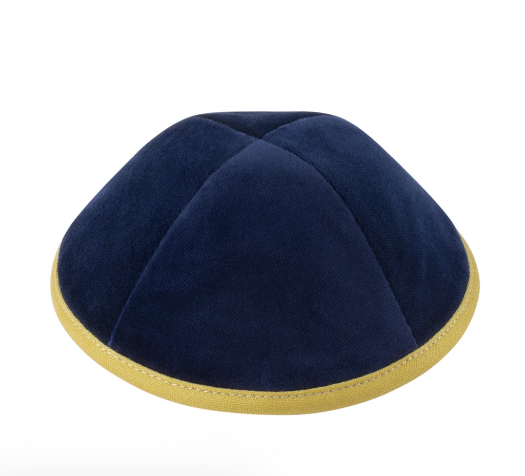 IKIPPAH | NAVY VELVET W/ MUSTARD RIM YARMULKE