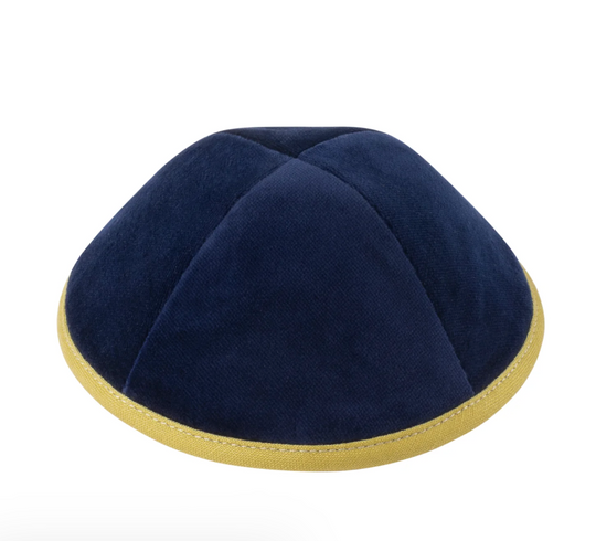IKIPPAH | NAVY VELVET W/ MUSTARD RIM YARMULKE