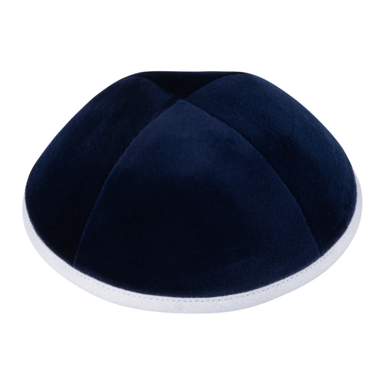 IKIPPAH | NAVY VELVET W/ WHITE RIM YARMULKE