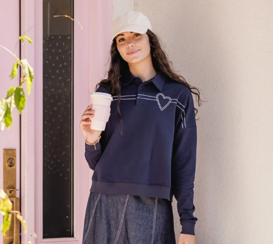 Poet | Navy Heart Collar Tee