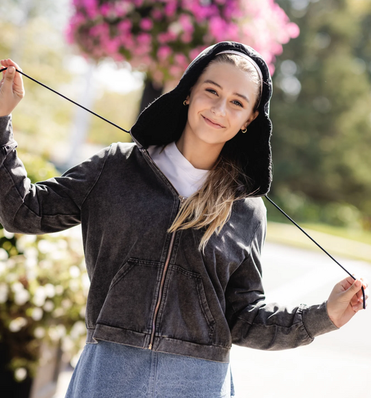 POET TEEN | IRIS BLACK DENIM HOODIE