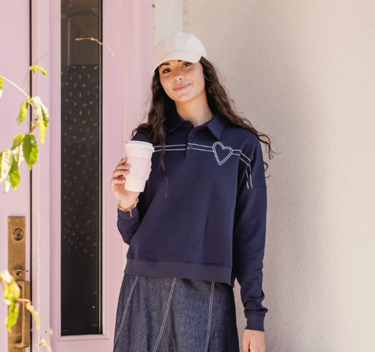 POET TEEN | NAVY HEART COLLAR TEE