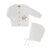 Tricot Bebe | Fur Lined Waffle Knit Cardigan & Bonnet