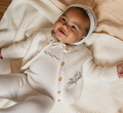 Tricot Bebe | Fur Lined Waffle Knit Cardigan & Bonnet