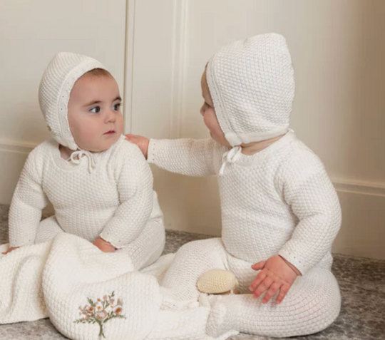 Tricot Bebe | Waffle Knit Footie and Bonnet