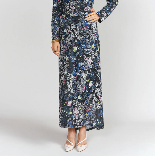 Adina LV | Ruched Front Skirt- Floral Grunge