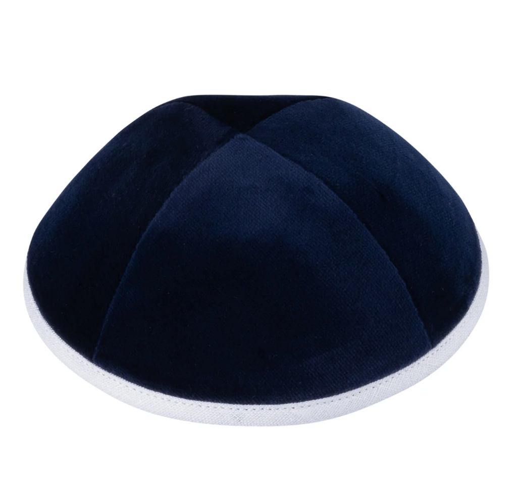 IKIPPAH | NAVY VELVET W/ WHITE RIM YARMULKE