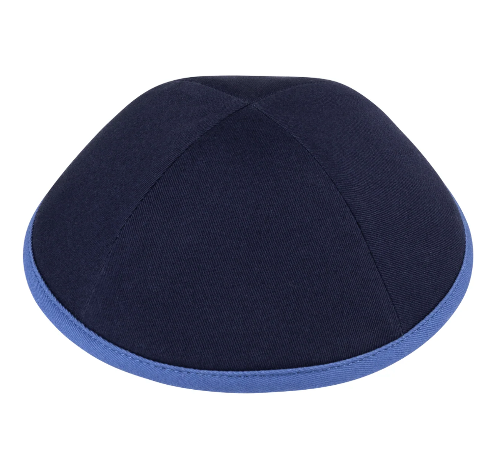 IKIPPAH | NAVY COTTON W/ MID BLUE RIM YARMULKE