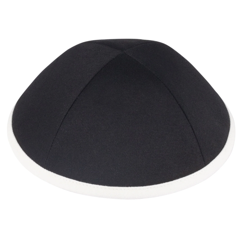 IKIPPAH | BLACK COTTON W/ IVORY RIM YARMULKE