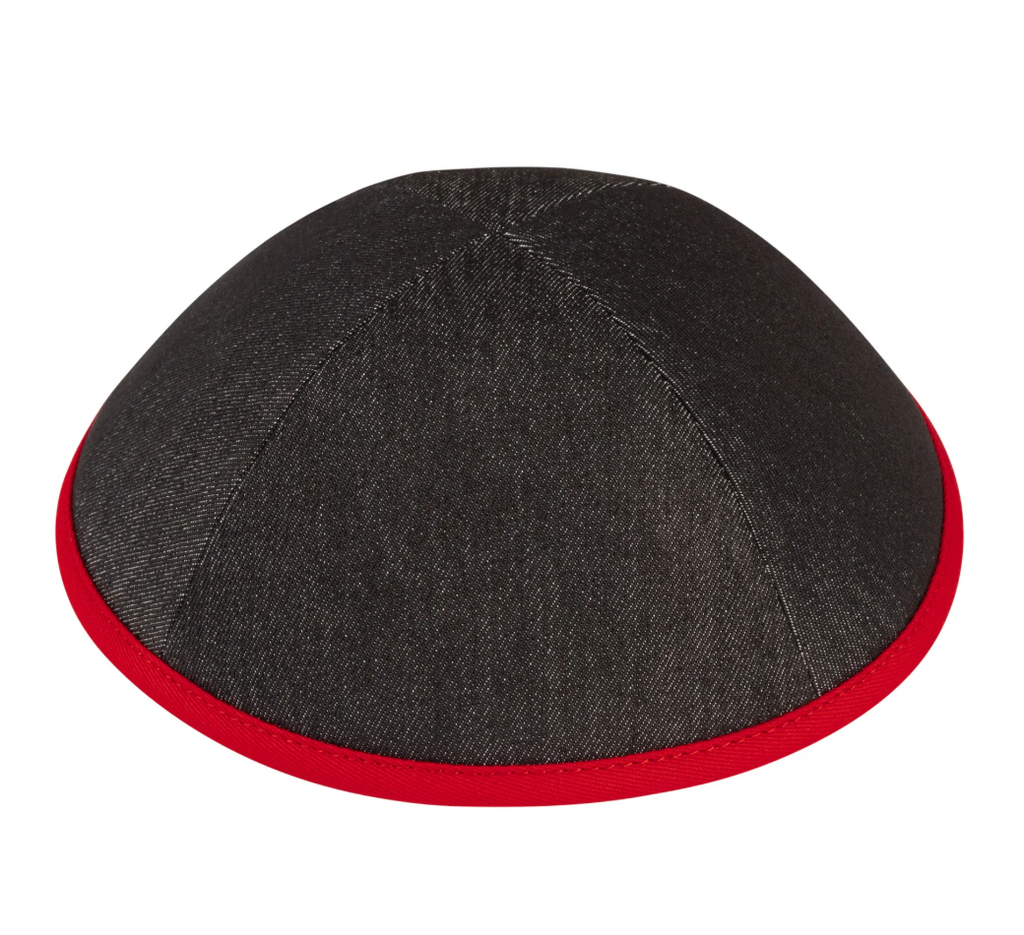 IKIPPAH | BLACK DENIM W/ RED RIM YARMULKE