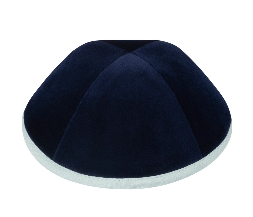 IKIPPAH | NAVY VELVET W/ MINT GREEN RIM YARMULKE
