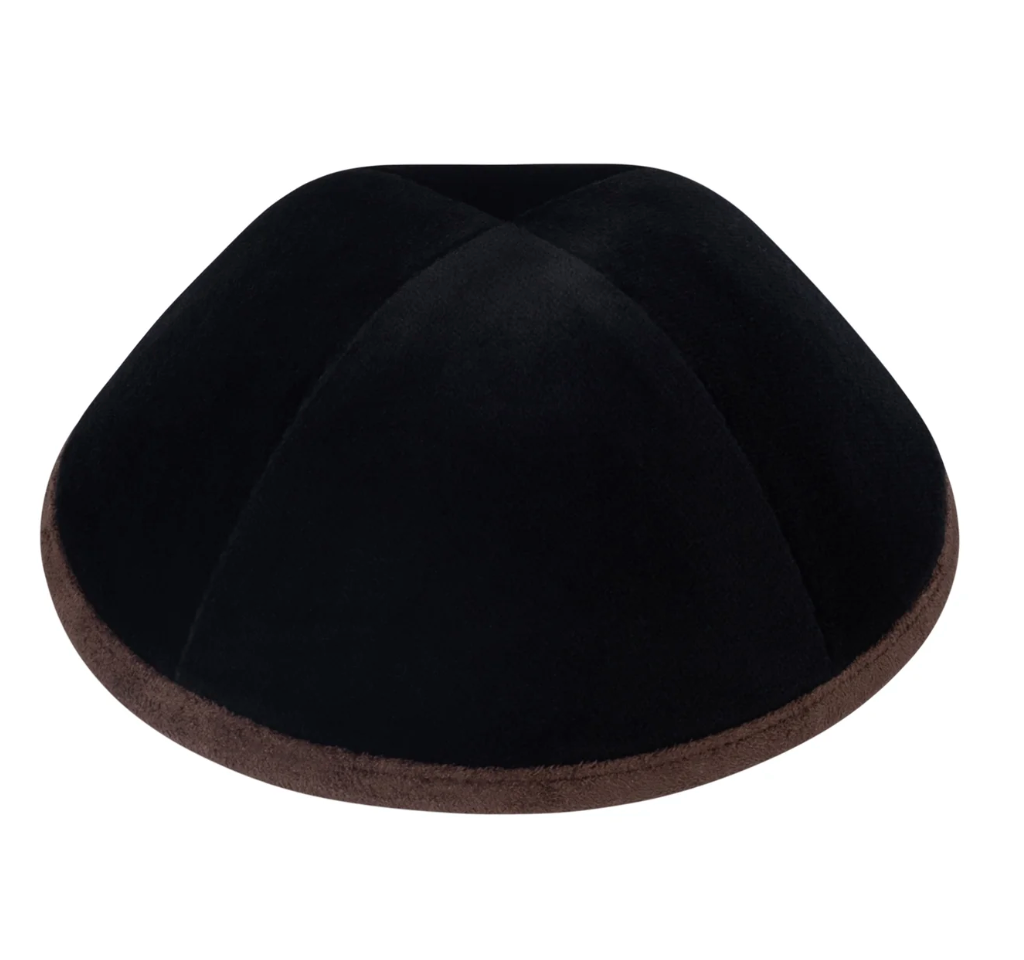 IKIPPAH | BLACK VELVET W/ BROWN SUEDE RIM YARMULKE