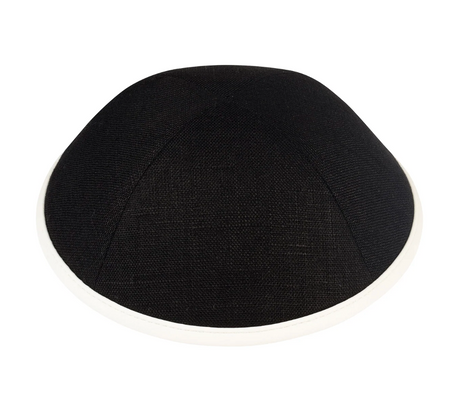 IKIPPAH | BLACK LINEN W/ LEATHER RIM YARMULKE
