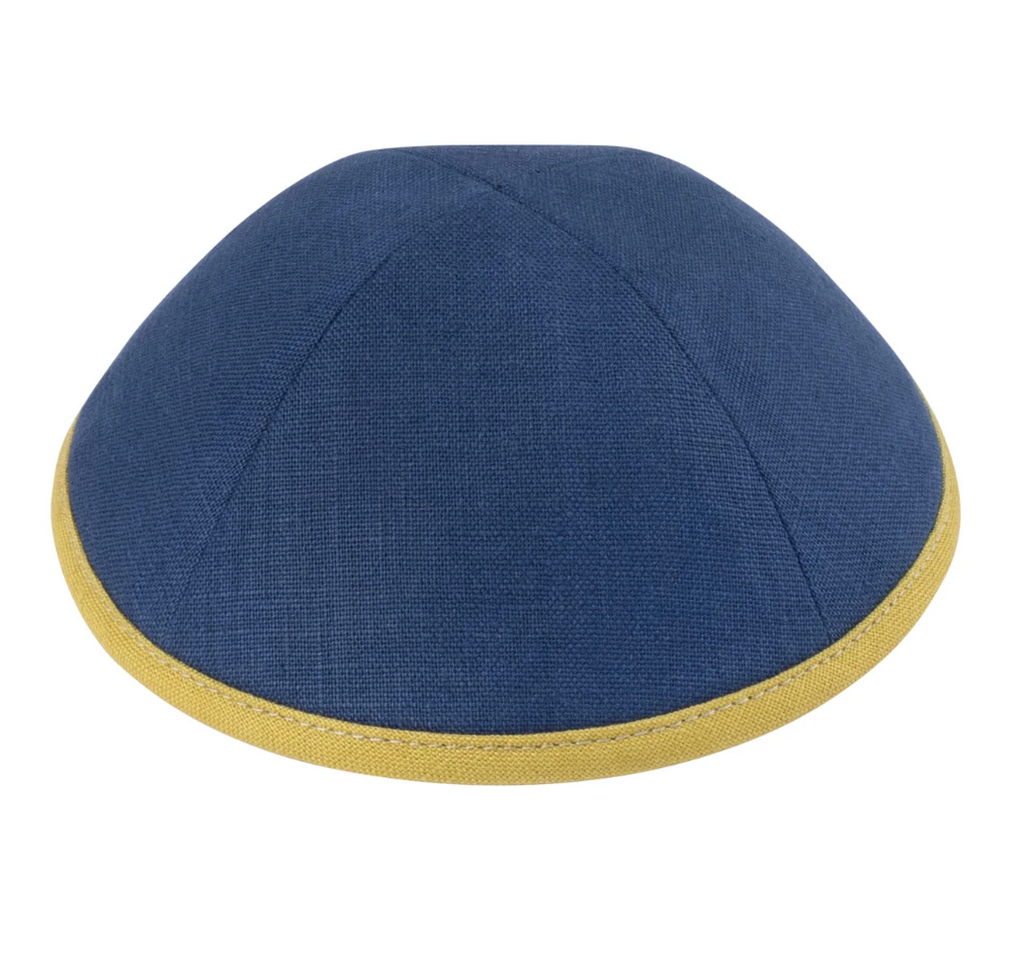 IKIPPAH | NAVY LINEN W/ MUSTARD RIM YARMULKE