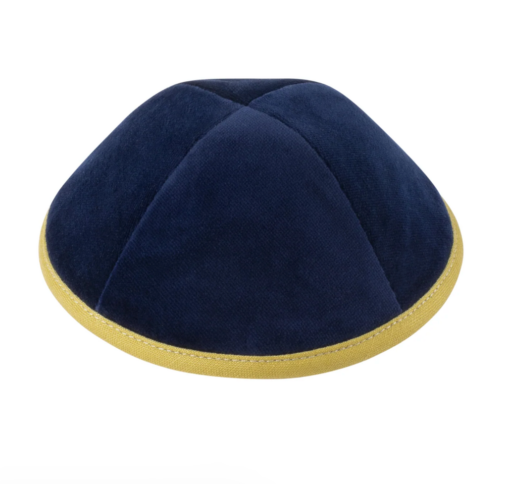 IKIPPAH | NAVY VELVET W/ MUSTARD RIM YARMULKE