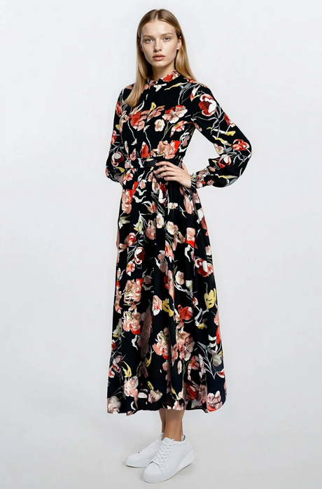 Unaya | Tina Dress Flowers on Black