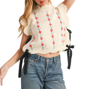 Embroidered Bow Vest