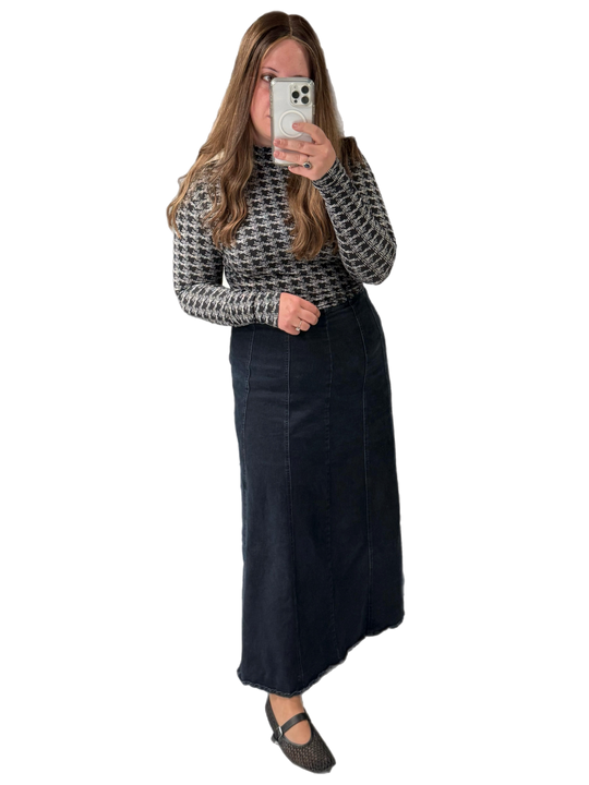 Houndstooth Mock Neck Top