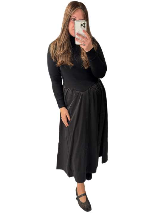 Turtleneck Mixed Media Maxi Dress
