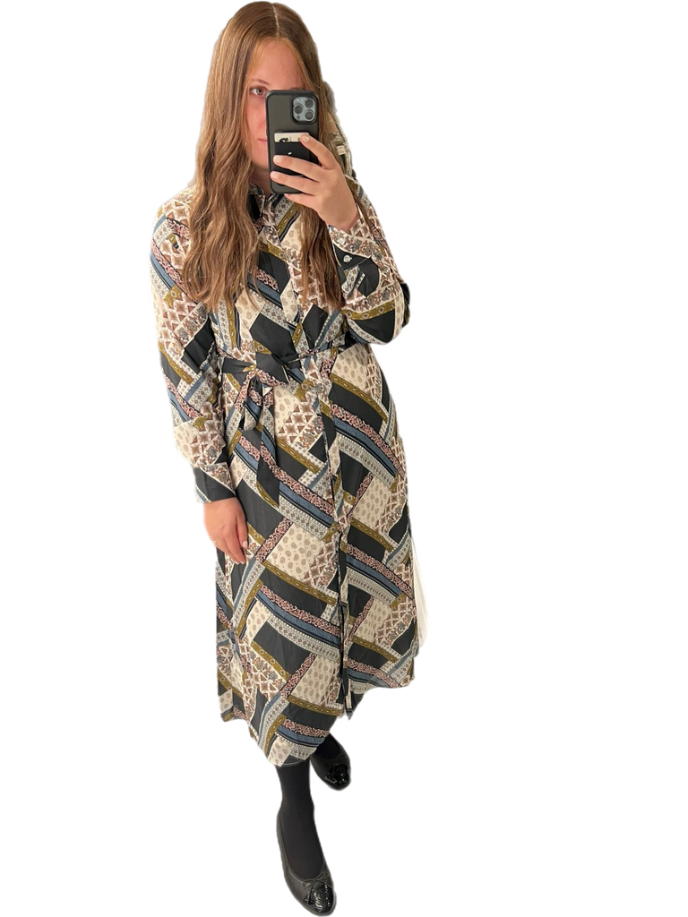 Mixed Print Shirt Dress